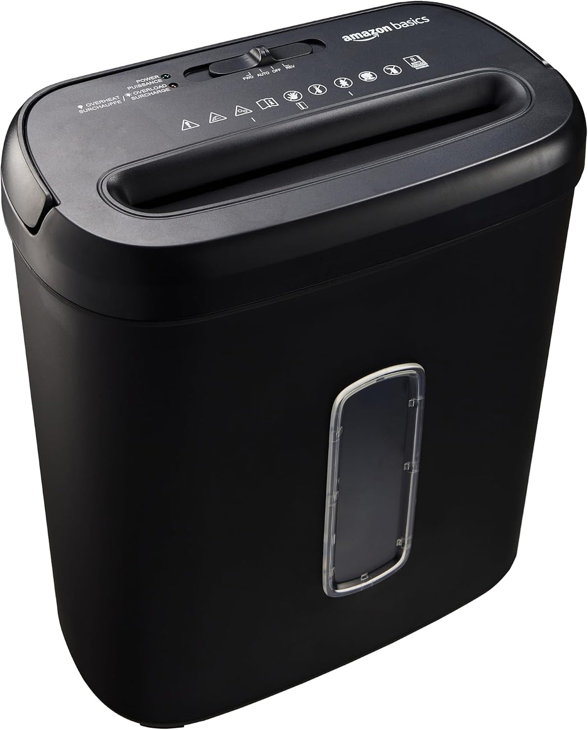 Amazon Basics Trituradora de papel y tarjetas de crédito de alta seguridad de 8 hojas con seguridad P-4, apagado automático, color negro