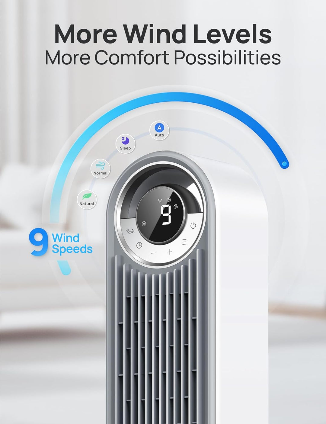 DREO Ventilador de torre para dormitorio, velocidad CC mejorada de...