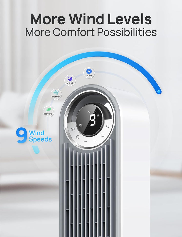 DREO Ventilador de torre para dormitorio, velocidad CC mejorada de...