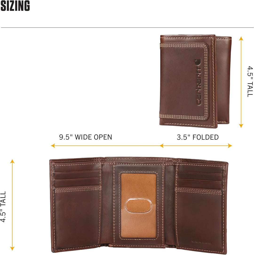 Carhartt Cartera de cuero para hombre con triple puntada, cuero dur...
