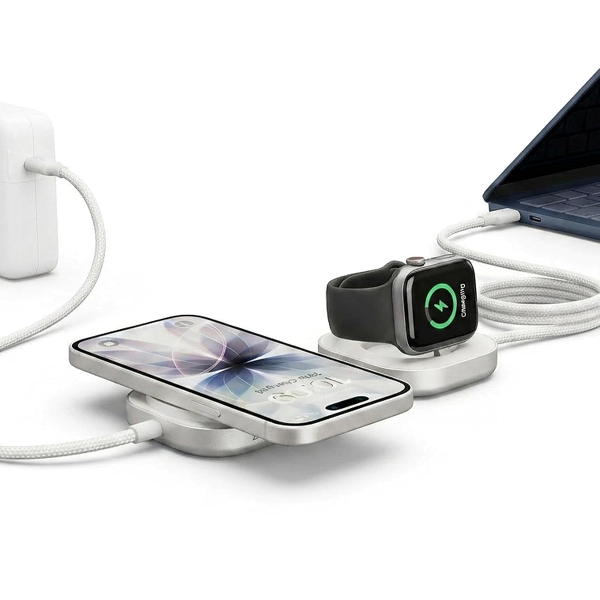 ZENS MagSafe - Cable cargador USB-C con cargador de Apple Watch para MacBook y iPhone, Qi2 de 15 W, requiere adaptador de 65 W+, no incluido, Cable Pro 3, certificado MFi, 4.9 pies, color blanco