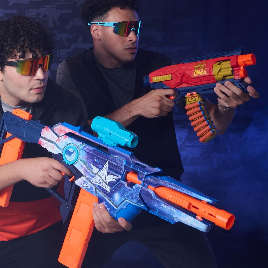 Nerf Loadout Galactic Commander - Lanzador motorizado, 3 modos de disparo, 3 accesorios de accesorios, 48 dardos Nerf N1, juguetes y regalos para niños, a partir de 8 años