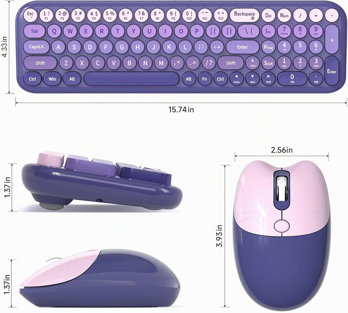 Combo de teclados inalámbricos y ratón, juego de teclado inalámbrico USB de 2.4 G, Negro Rosa-1