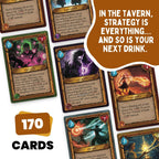 Do or Drink Wizards Tavern Strategy - Juego de cartas para beber para adultos de 21 años en adelante, juego de fiesta de fantasía caótica con hechizos, dados y posavasos | 2 a 8 jugadores, 170 cartas