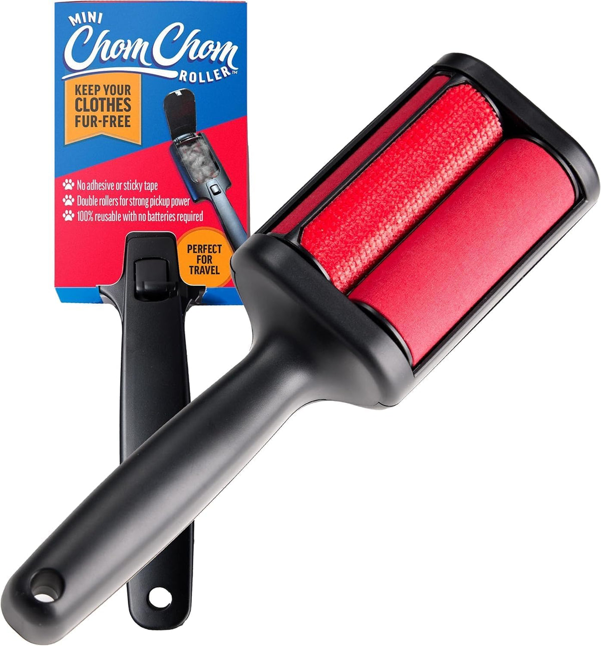 ChomChom Roller Removedor de pelo de mascotas – Rodillo reutilizable para eliminar pelusas para ropa, sofás, autos y viajes – Removedor de pelo de gatos y perros, compacto, no necesita recambios pegajosos (mini rodillo)