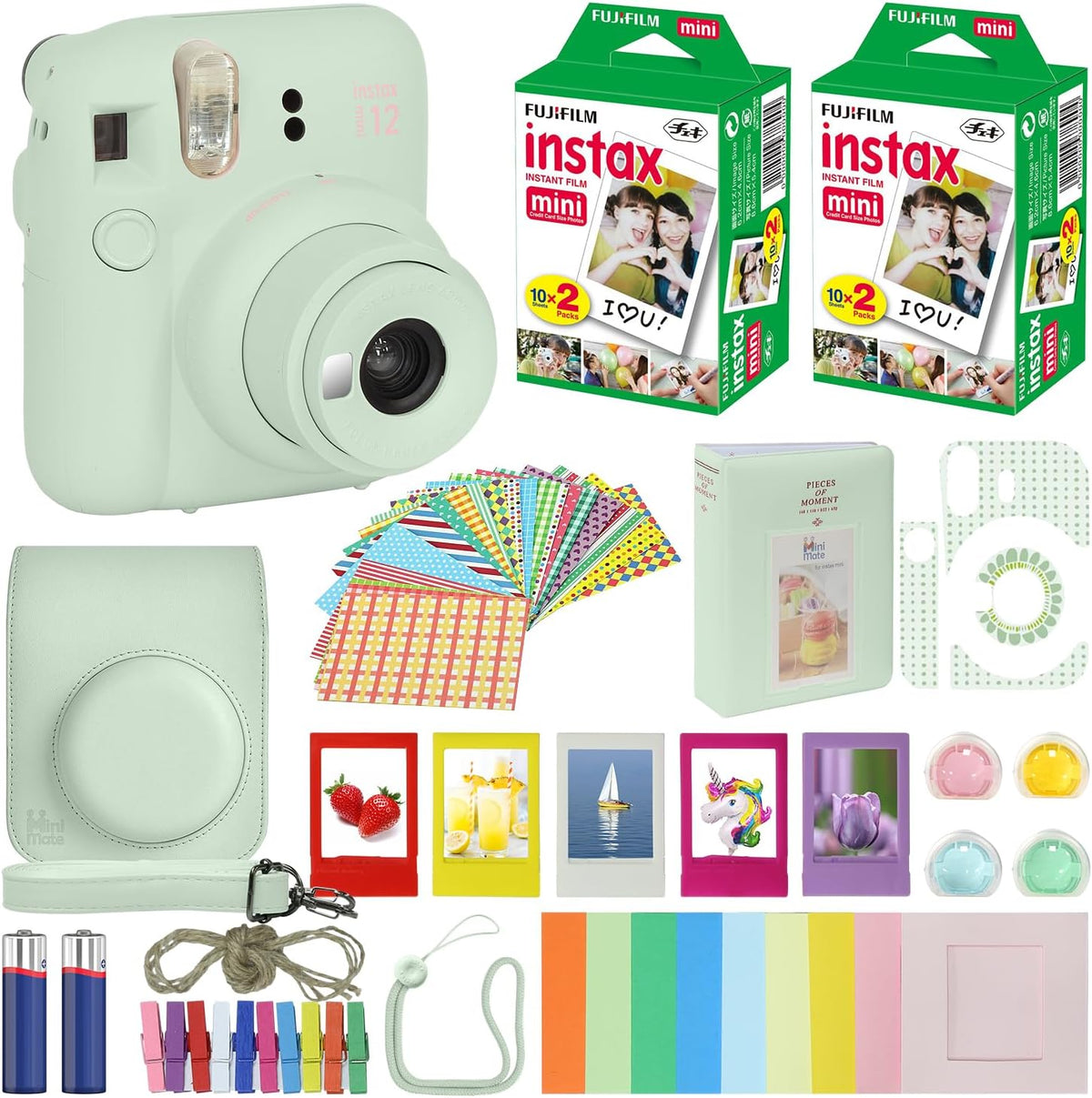 Cámara instantánea Fujifilm Instax Mini 12 color verde menta + estu...