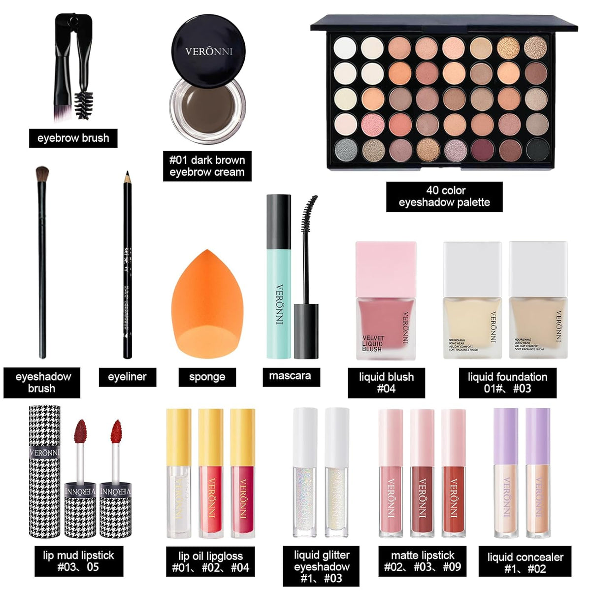 VERONNI Juego de maquillaje todo en uno para mujer, kit completo de...