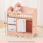 OOOK Cuna de muñeca de bebé, cama de madera para muñecas y cambiador con