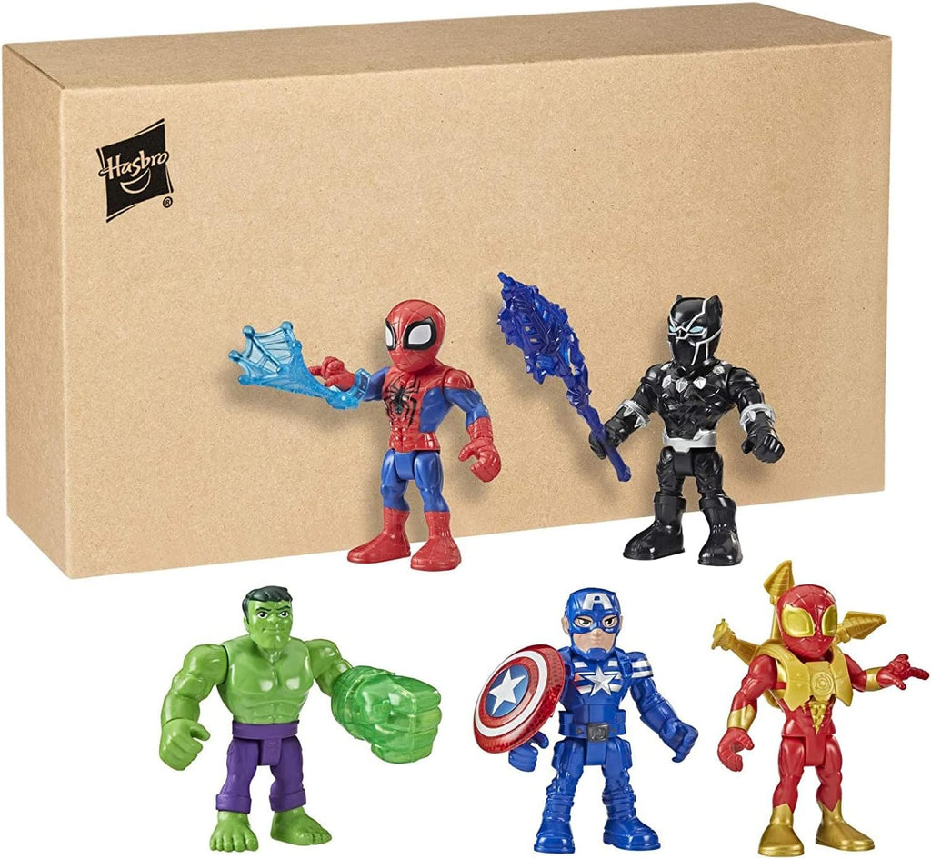 Marvel Super Hero Adventures - Figura de acción de 5 pulgadas, paquete de 5, incluye Capitán América, Spider-Man, 5 accesorios (exclusivo de Amazon)