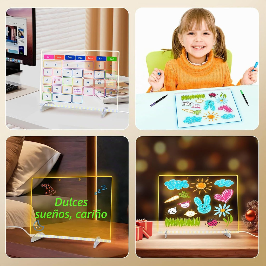 Tablero de dibujo LED con 8 colores, tableros de mensajes acrílicos de 13 x 10 pulgadas con 13 efectos de luz, tablero de garabatos brillantes, regalos para niños, para Pascua, Halloween