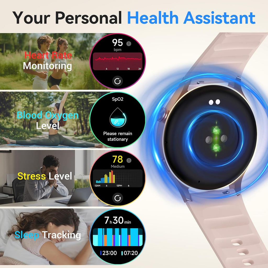 Fitpolo - Reloj inteligente para mujer, rastreador de fitness AMOLED de