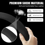 Funda para volante de gamuza con anillo interior de silicona mejorado, transpirable, antideslizante, cuero universal para volante de 14.5 a 15 pulgadas (negro con marca roja)