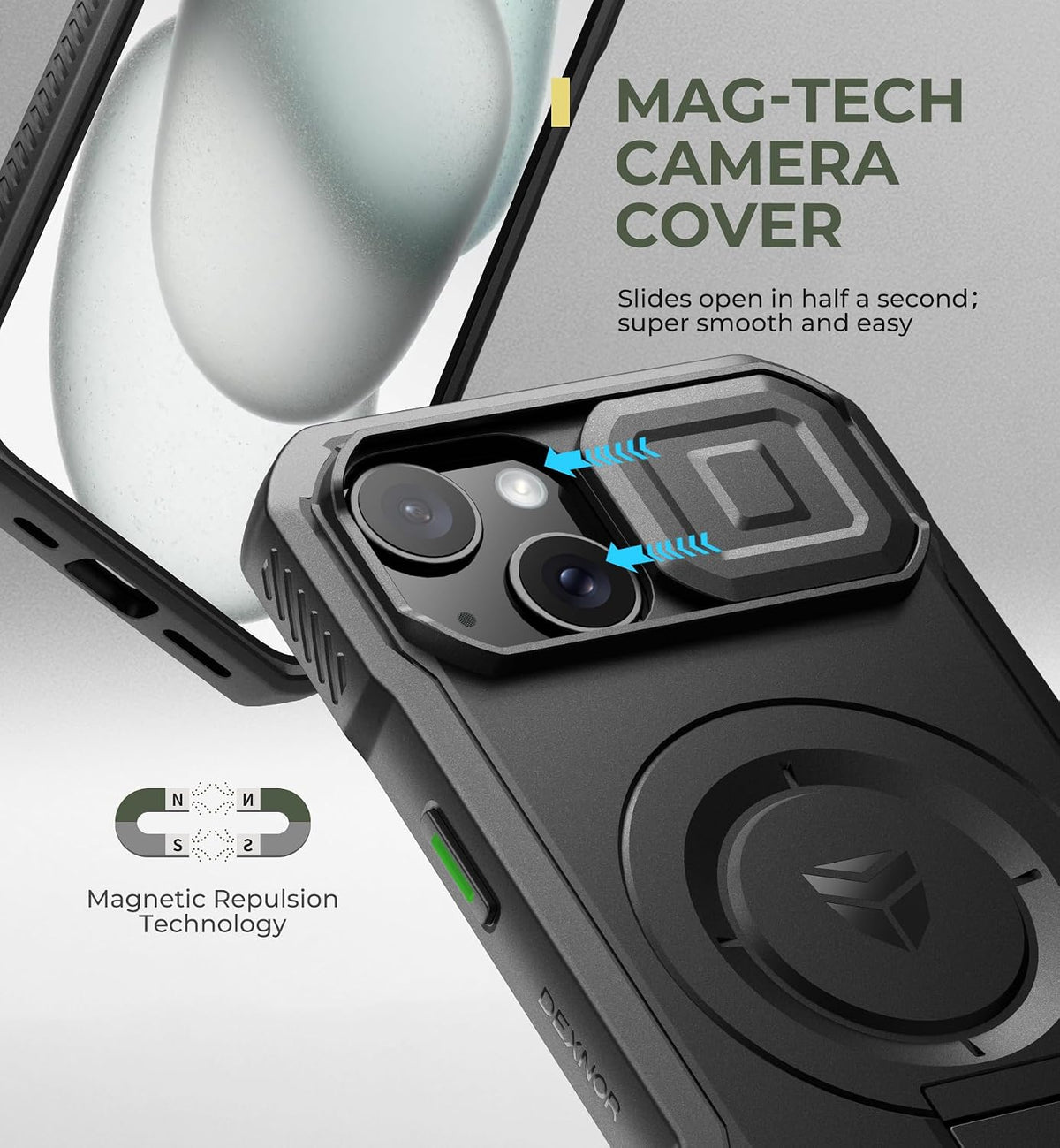 Dexnor Funda para iPhone 15 con cubierta deslizante para cámara, 6.1
