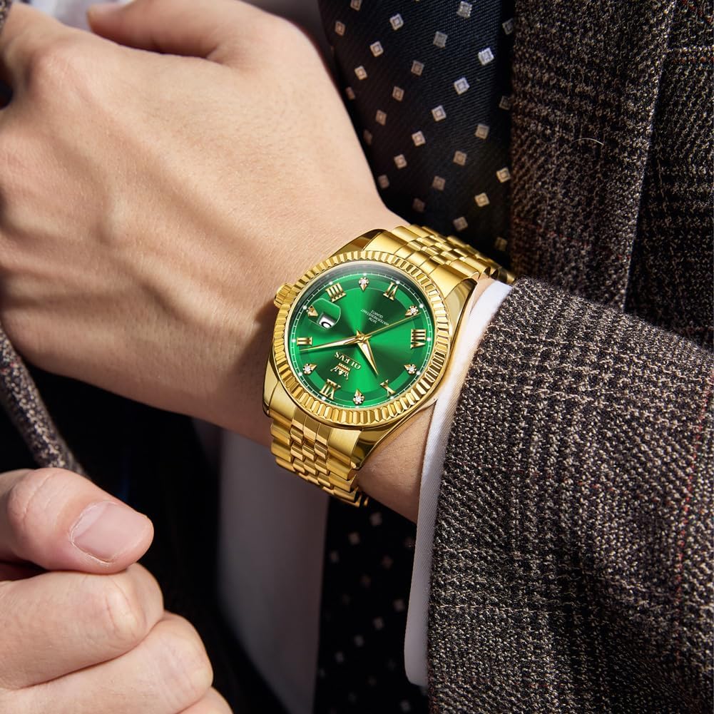 OLEVS Reloj Clásico para Hombre Diamante Analógico Lujo Acero Inoxidable a Dos Tonos Resistente al Agua con Fecha Luminous para Hombres