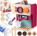 GAGAKU Máquina de café de madera para niños pequeños, juguetes de aprendizaje Montessori para niñas y niños de 3, 4, 5 años, accesorios de cocina realistas con máquina de café expreso y juego de arte con leche