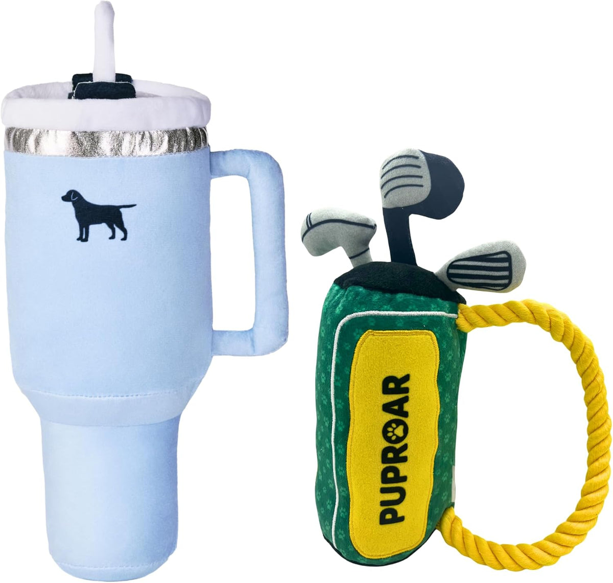 PUPROAR Paquete de juguetes para perros Pup Cup & Golf Club - Juguetes chirriantes y arrugados para perros, para jugar, regalos de cumpleaños y mucho más