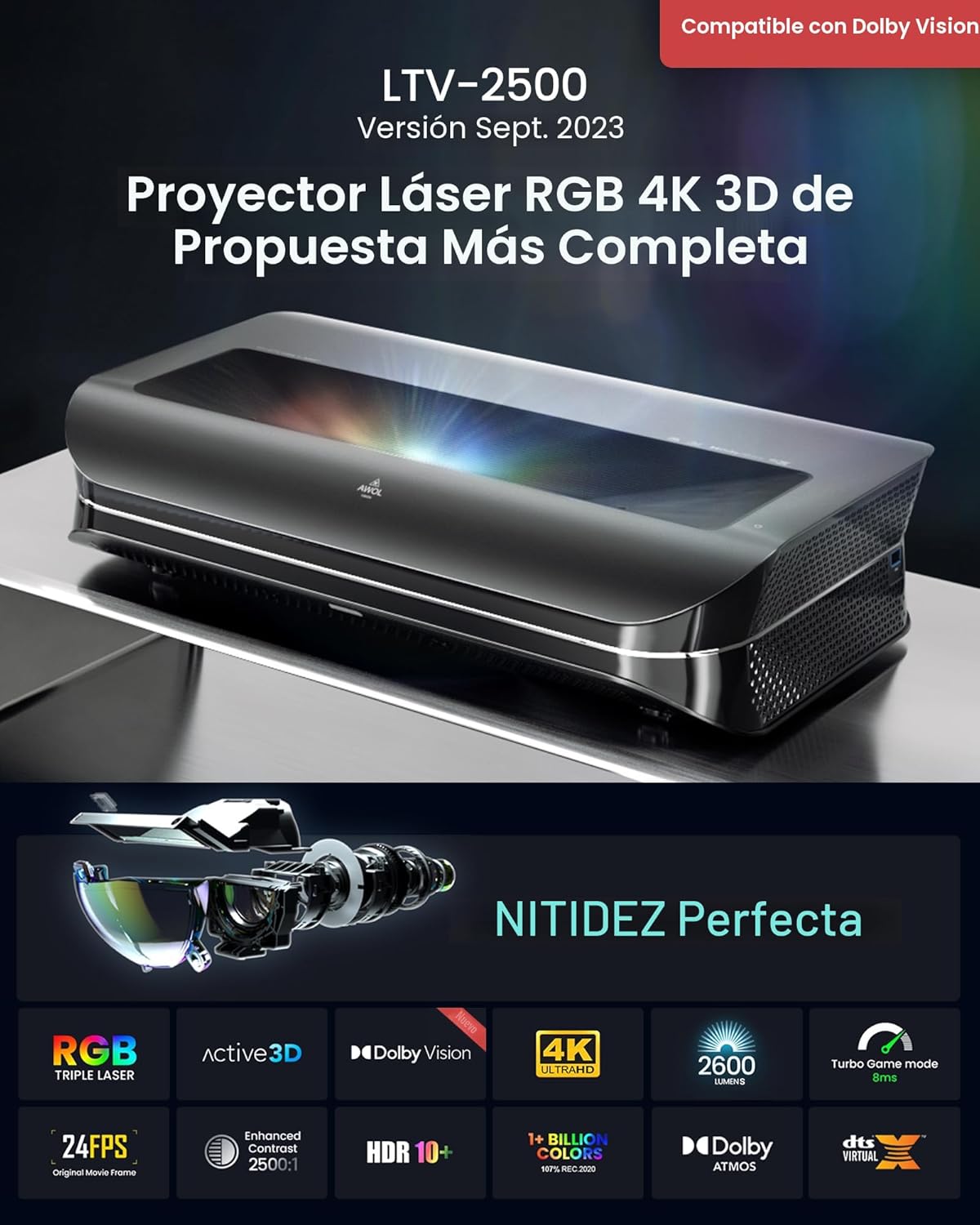 AWOL VISION LTV-2500 Proyector láser triple de 4K UHD de proyección...