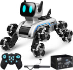SIMREX Robot Perro RC Coche de Acrobacias Juguetes - Coche de control remoto con detección de gestos con ruedas Mecanum, ojos LED, 3 efectos de sonido, regalo de cumpleaños para niños niños y niñas