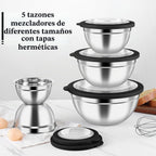 P&P CHEF - Juego de tazones de metal con tapas, tapas herméticas visibles y color negro