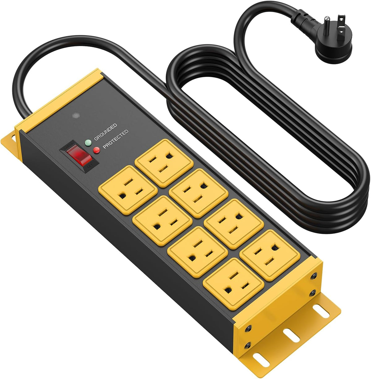 CCCEI Protector de sobretensiones magnético de alta resistencia, cable de extensión de enchufe plano con múltiples tomas. Extensor eléctrico de montaje en pared para garaje, industrial, tienda de 15