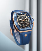 Paras Crown Relojes para Hombre Tonneau 5ATM Resistente al Agua Cuarzo Cronógrafo Analógico Reloj de Pulsera de Lujo para Hombre Caja de Acero Inoxidable Relojes de Hombre