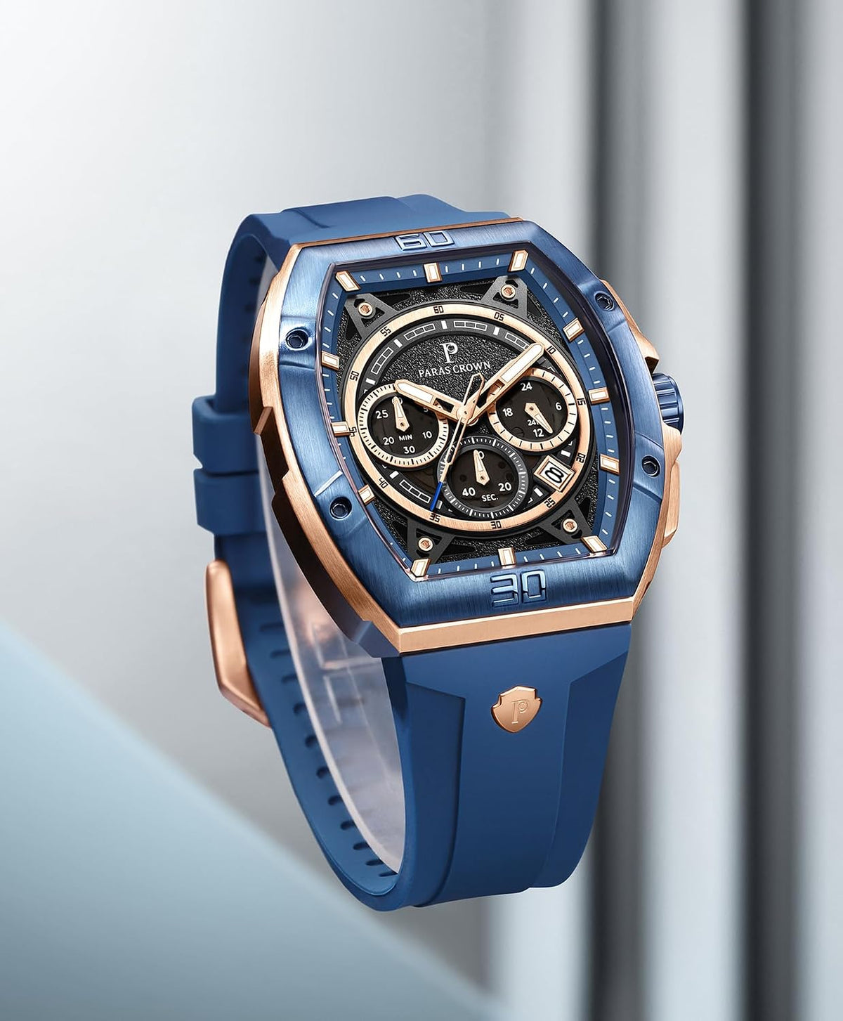 Paras Crown Relojes para Hombre Tonneau 5ATM Resistente al Agua Cuarzo Cronógrafo Analógico Reloj de Pulsera de Lujo para Hombre Caja de Acero Inoxidable Relojes de Hombre
