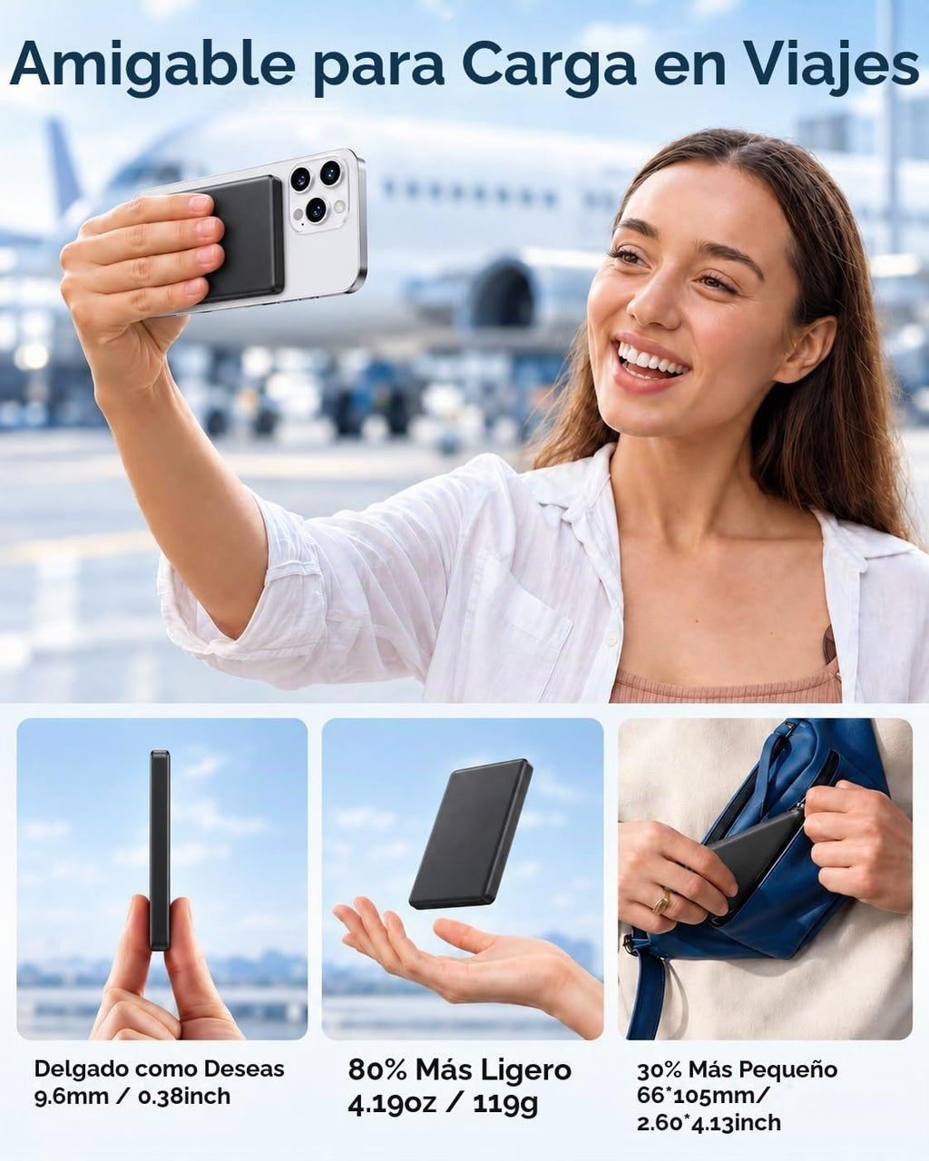 Cargador portátil magnético ultra delgado para iPhone, compatible con MagSafe Power Bank