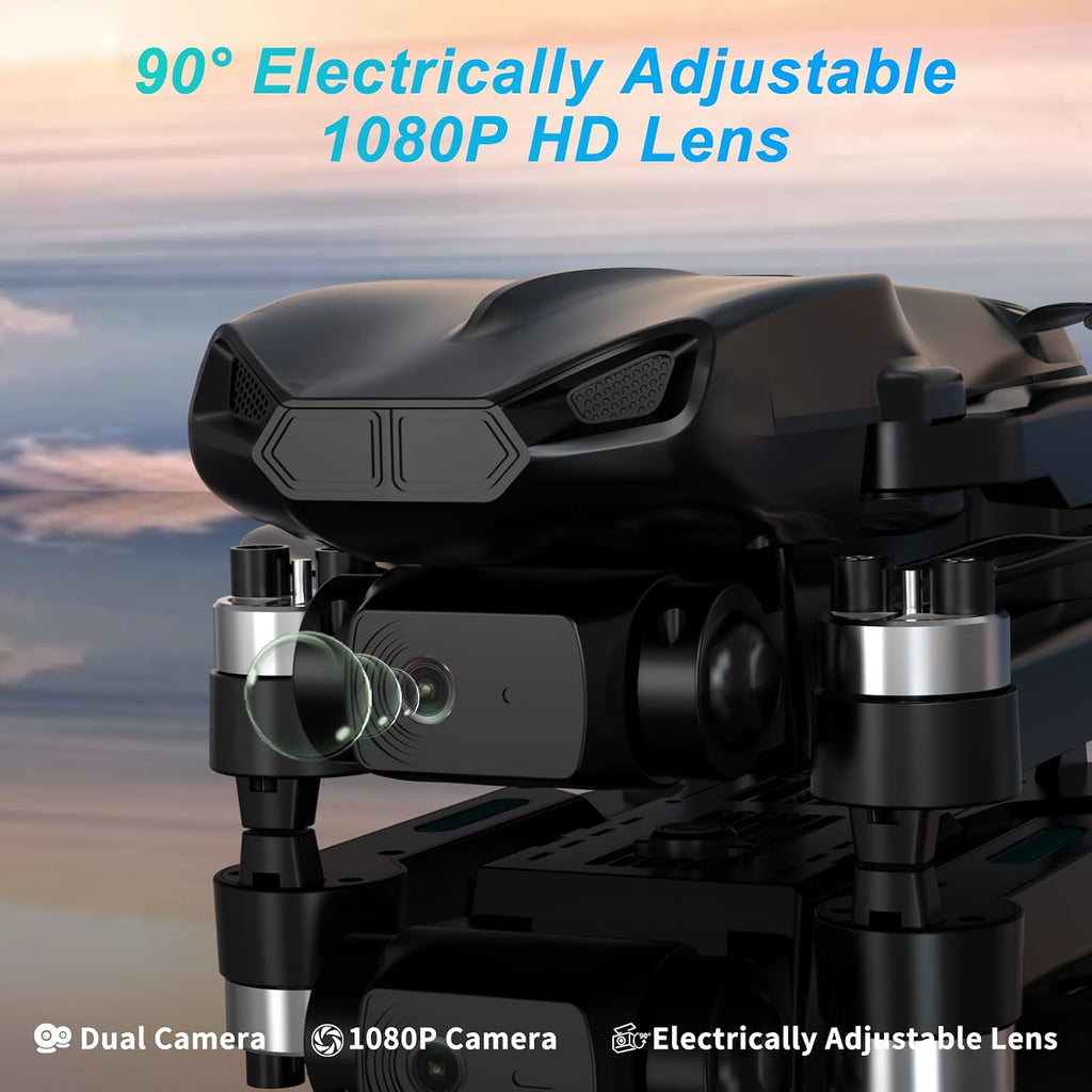 Drone plegable con cámara HD 1080P para adultos y principiantes, cuadricóptero portátil con posicionamiento de flujo óptico, lente ajustable eléctrica de 90°, ajuste de velocidad, vuelo estable