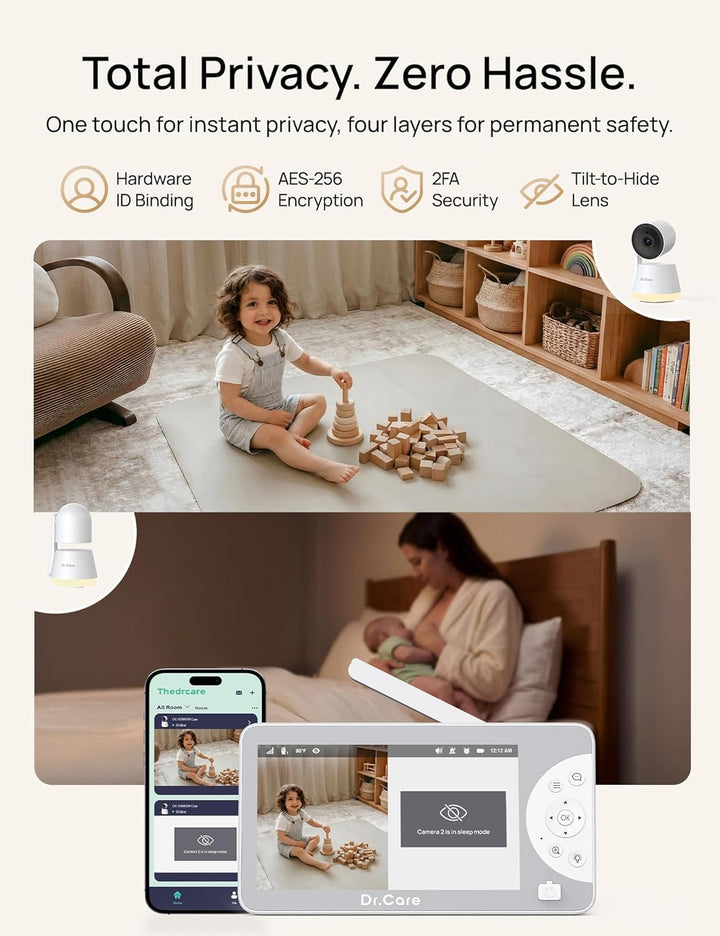 Dr.Care LumiView Max Monitor de bebé WiFi inteligente de 7" con 2 c...