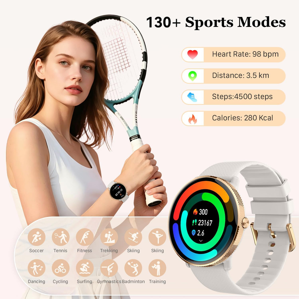 Reloj inteligente para mujer con rastreador de ejercicio: resistente al agua con Bluetooth y respuesta de llamadas, relojes inteligentes para Android/iPhone, digital, reloj inteligente, podómetro