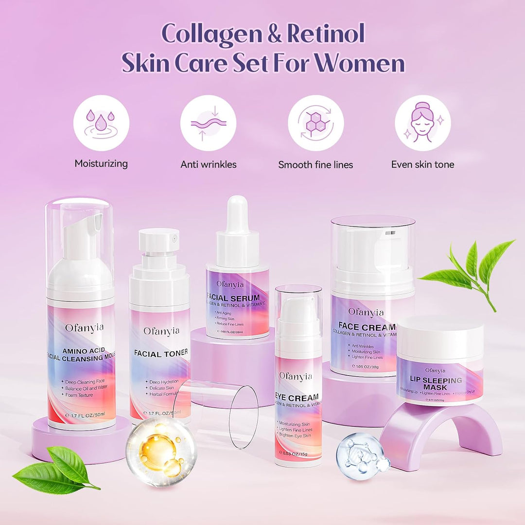 Juego de cuidado de la piel con retinol de colágeno, 6 piezas antie...