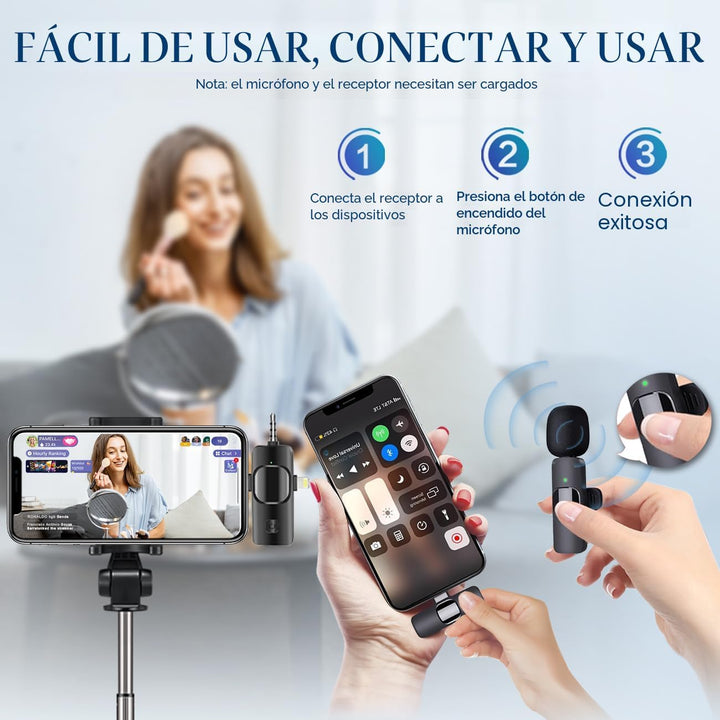 Micrófono Lavalier inalámbrico 3 en 1 para iPhone, iPad, Android, c...