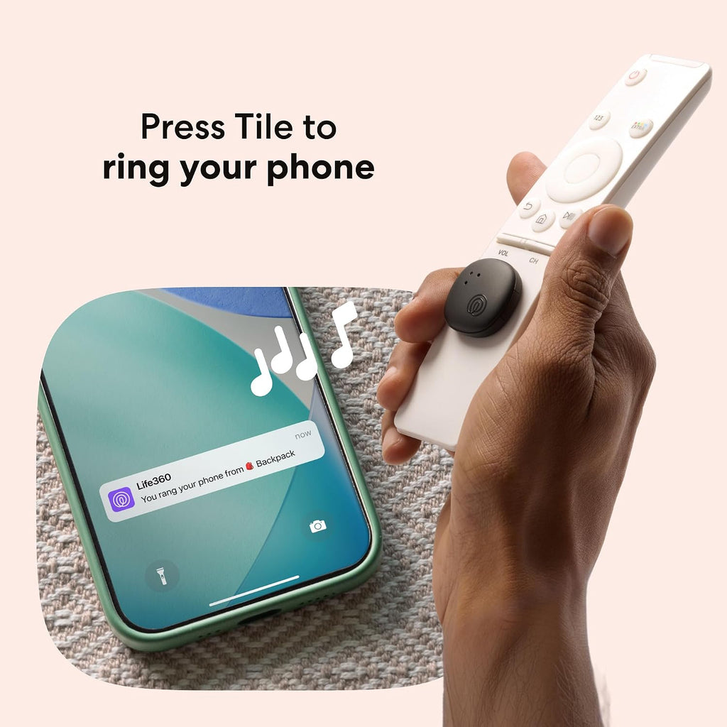 Life360 - Adhesivo para azulejos, pequeño rastreador Bluetooth, buscador remoto y localizador de artículos para bicicletas, gafas y más. Compatible con iOS y Android. Buscador de teléfonos. Paquete de 2 (negro)