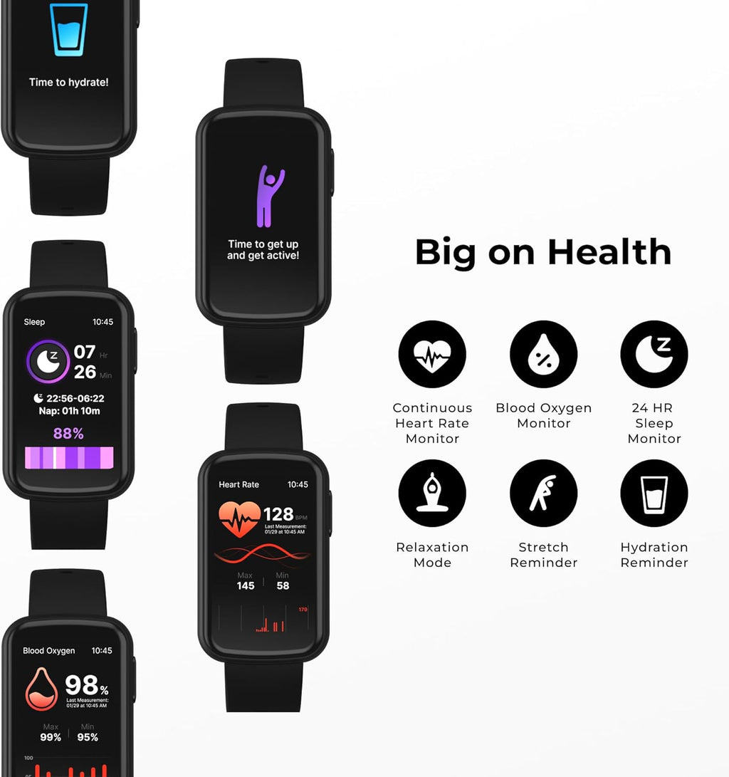 iTouch Active 5 - Reloj de seguimiento de actividad física para mujeres y hombres, monitor de frecuencia cardíaca, monitor de sueño, contador de pasos, más de 100 modos deportivos, batería de 7 días
