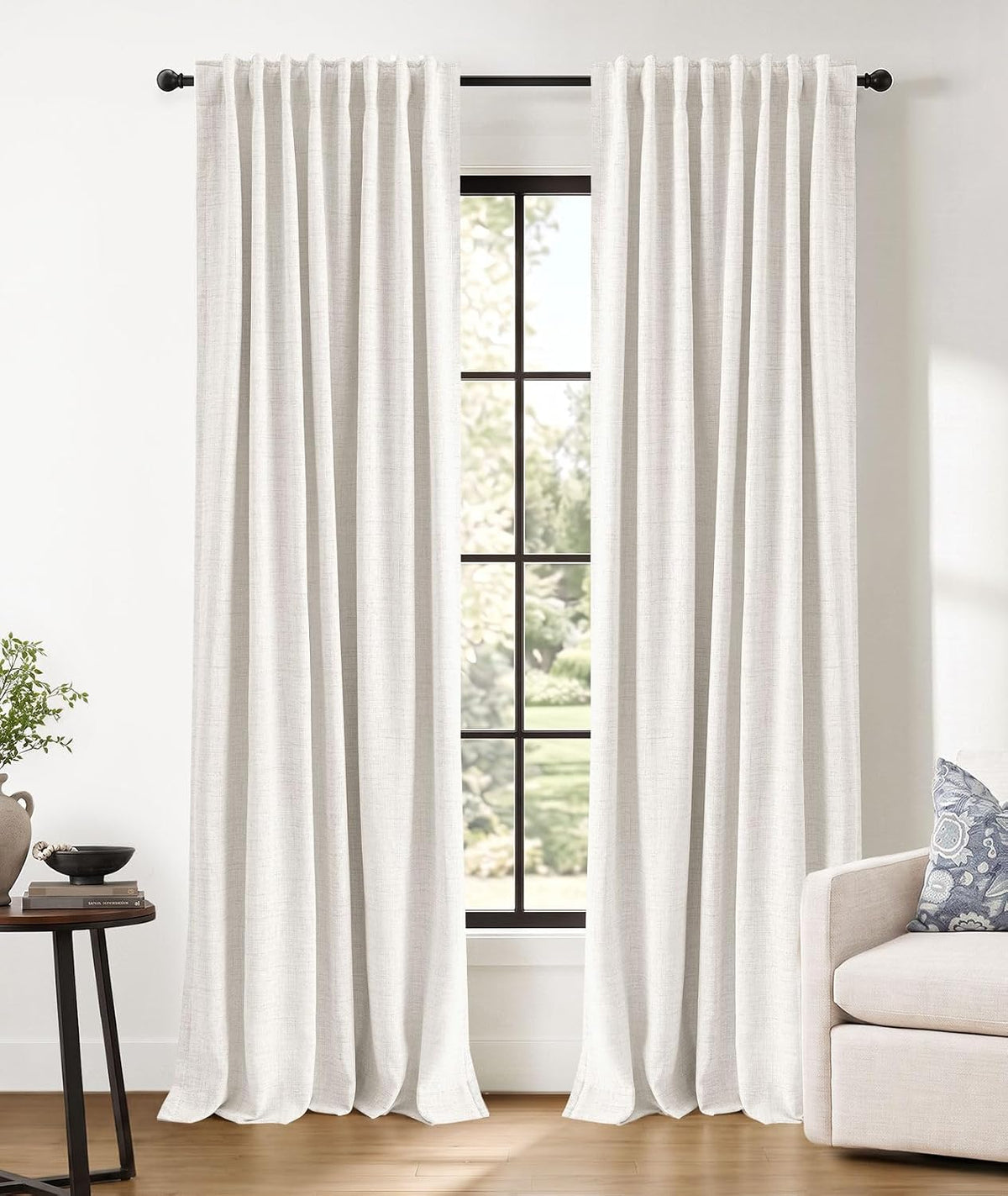 INOVADAY Juego de 2 paneles de cortinas 100% opacas de 84 pulgadas de largo, con pestaña trasera, bolsillo para barra, cortinas opacas de lino para dormitorio, cortinas de ventana con aislamiento