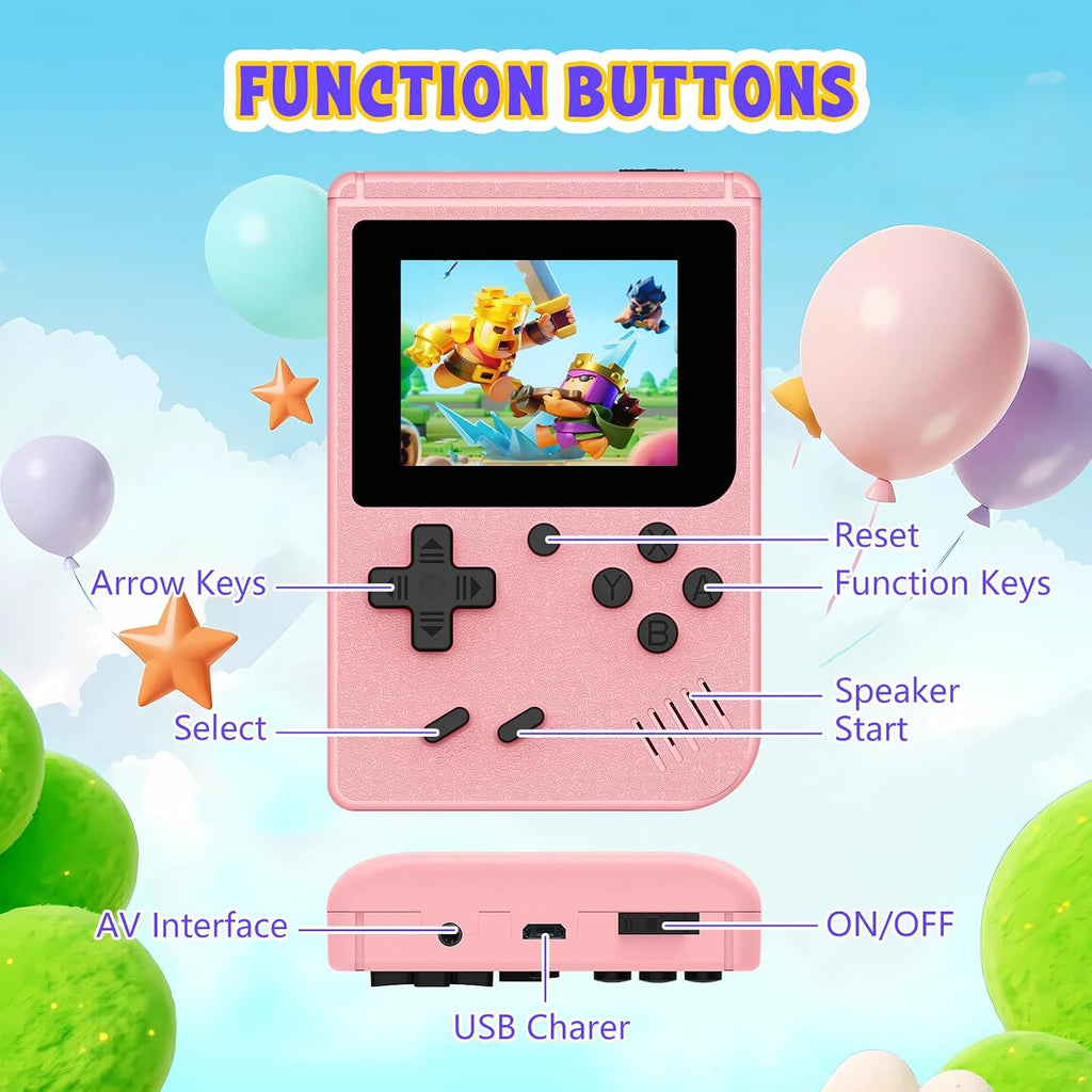 Consola de juego portátil retro con pantalla IPS de 3.0 pulgadas, consola retro para niños con 400 juegos clásicos preinstalados, batería recargable de 1020mAh, reproductor de bolsillo para viajes, arcade, rosa