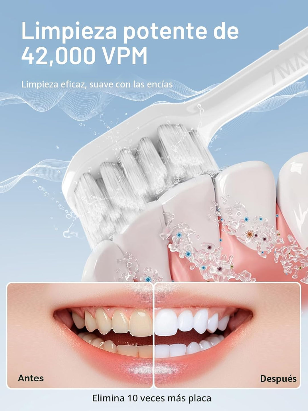 7MAGIC - Cepillo de dientes eléctrico sónico, tiempo de funcionamie...