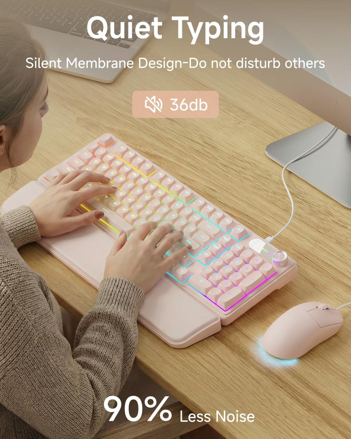 EWEADN Combo de teclado y mouse con cable con reposamuñecas desmont...