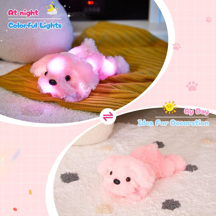 WEWILL - Cachorro rosa de peluche con luces LED de 10 pulgadas, con...