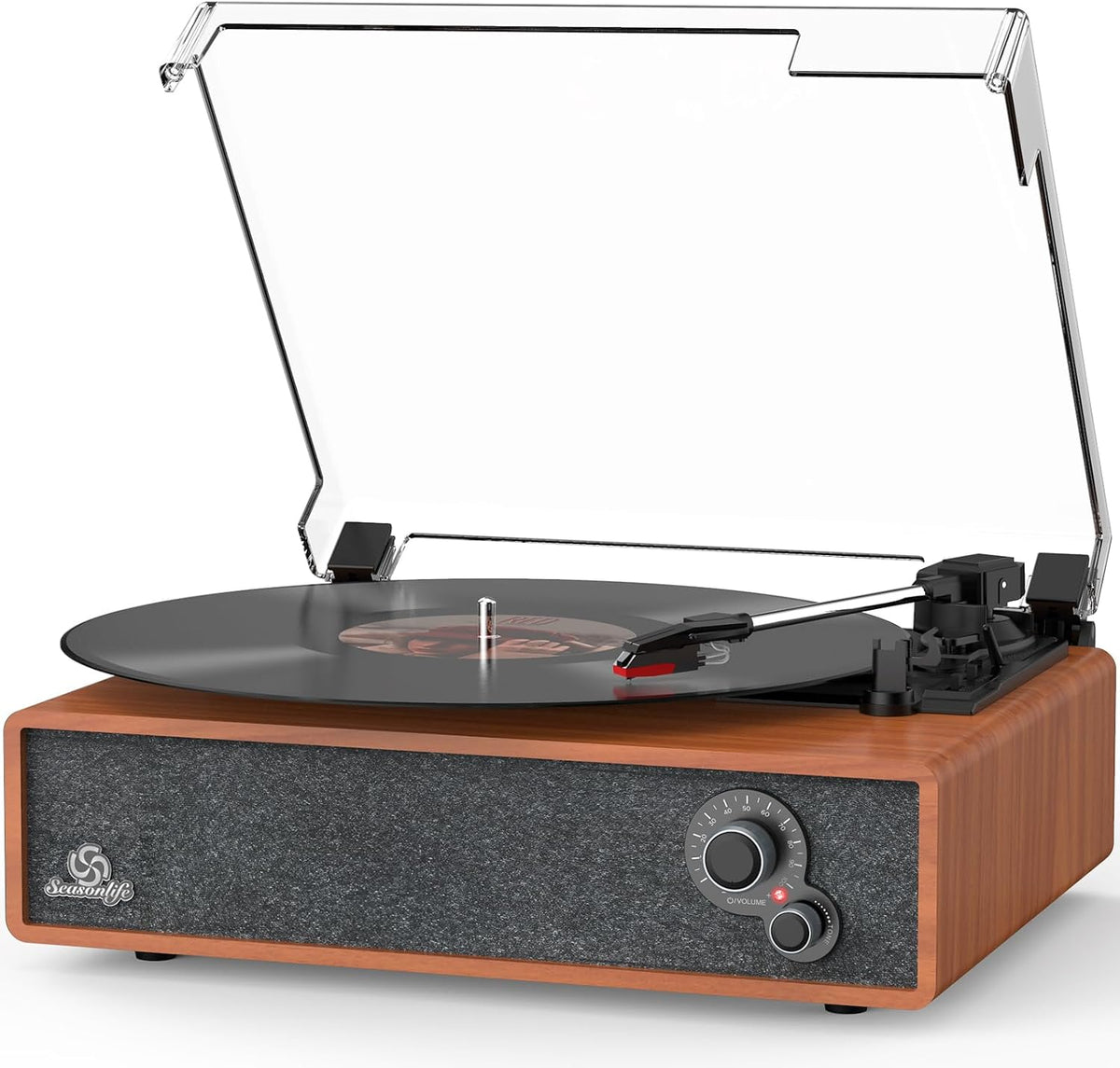 Tocadiscos con altavoces estéreo integrados, tocadiscos vintage para discos de vinilo LP, fonógrafo con parada automática, ajuste de tono, transmisión por correa de 3 velocidades, 3 tamaños, soporte