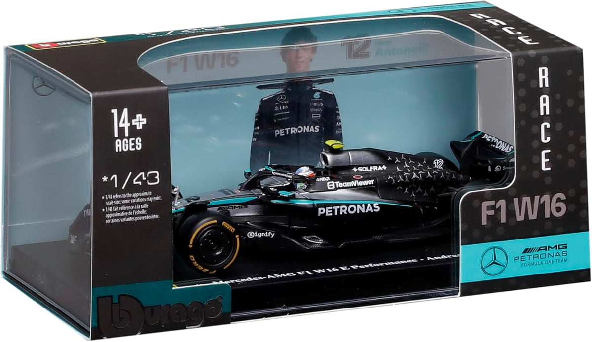 Bburago Fórmula de carrera 1:43 Mercedes W16 con casco (2025) Antonelli #12