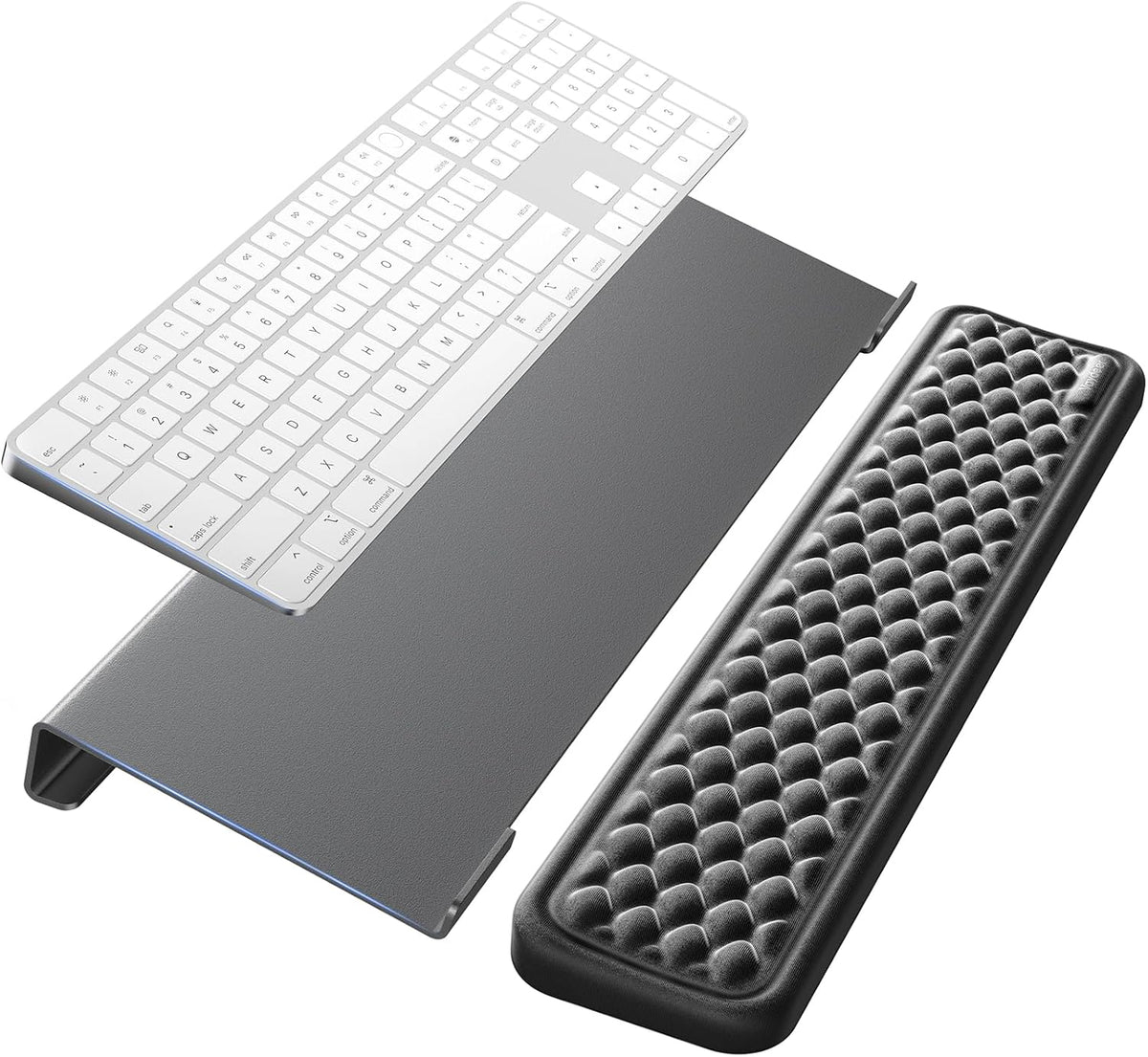 Vaydeer Soporte para teclado con soporte para teléfono y reposamuñecas (soporte para teclado y reposamuñecas, metal y espuma viscoelástica)