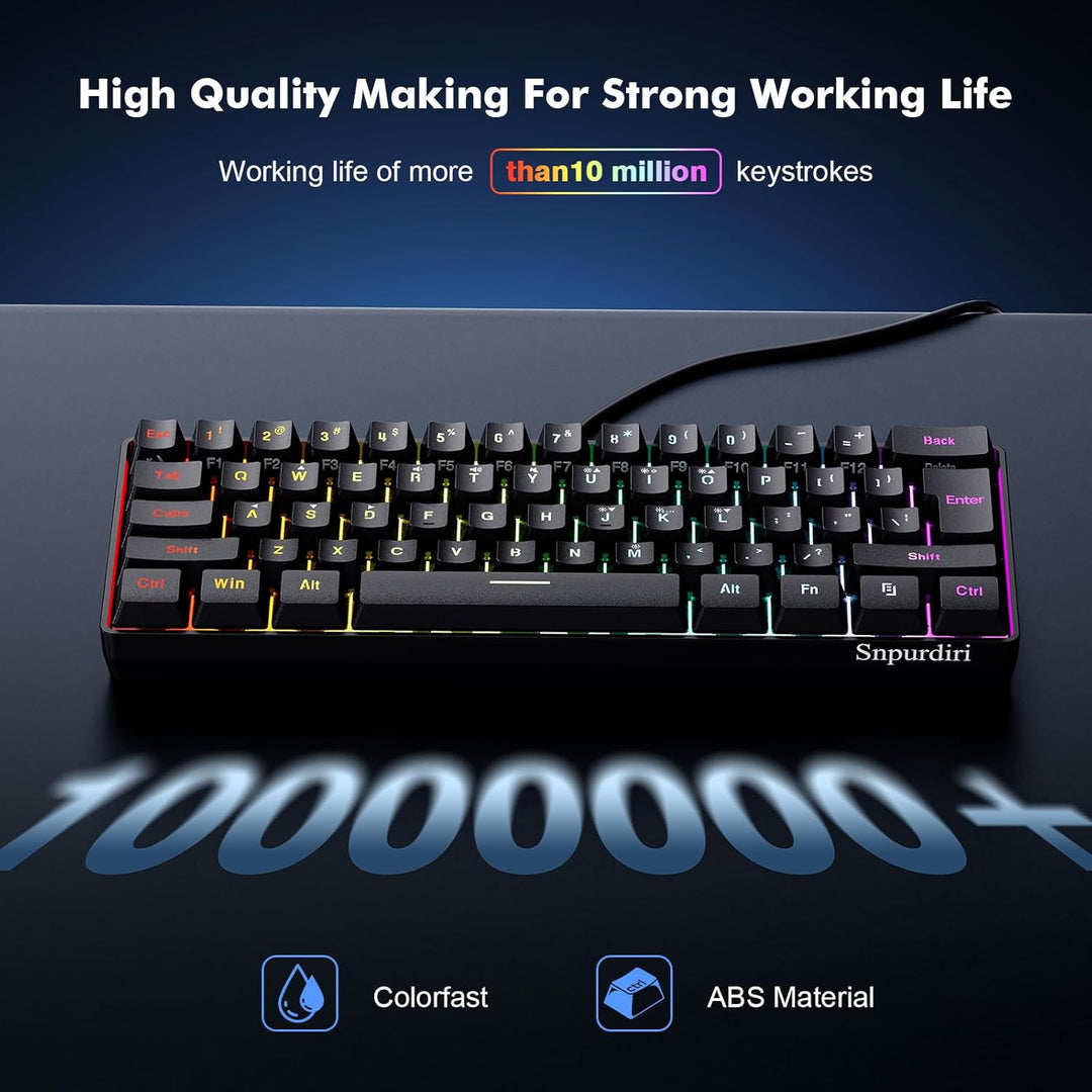Snpurdiri Teclado para juegos 60% con cable, mini teclado ultracomp...