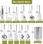Juego de utensilios de cocina de acero inoxidable – Juego de utensilios de cocina de 12 piezas con soporte, juego de herramientas de cocina resistentes al calor para cocinar con volteadores