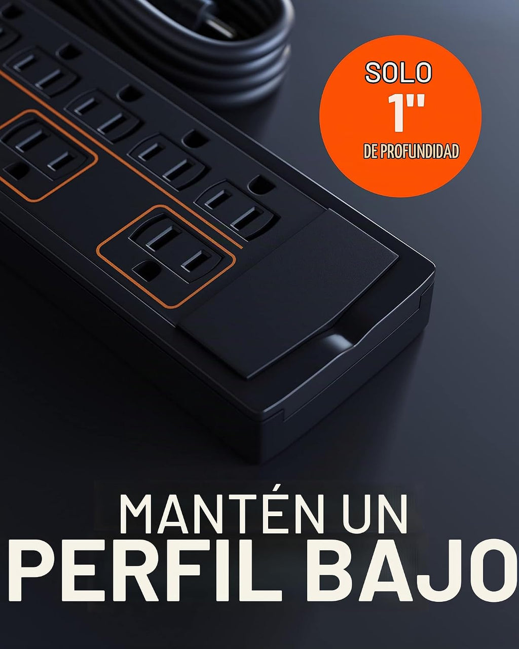 ECHOGEAR ShockBlocker Regleta de Protección contra Sobretensiones de 8 Tomas - Diseño Delgado Puede Alimentar y Proteger Toda tu Configuración de TV, Oficina o Juegos - Supresor de Sobretensiones