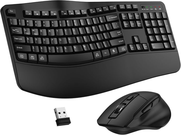 Combo de teclado y mouse inalámbricos, teclado ergonómico de tamaño...