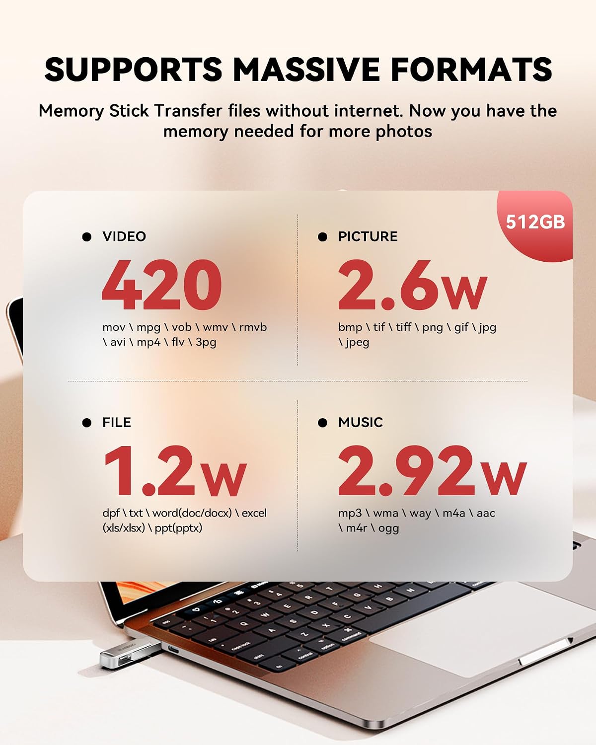 BLANBOK+ Memoria flash USB certificada MFi de 512GB para iPhone, un...