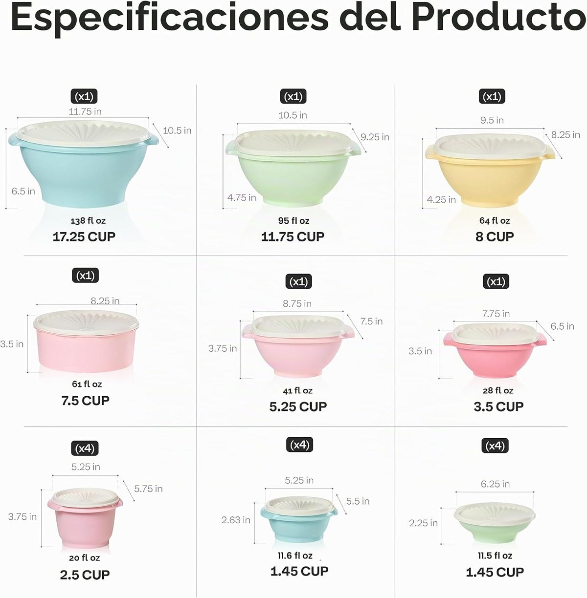Tupperware Heritage - Juego de 36 piezas pastel vintage (18 recipientes + 18 tapas)