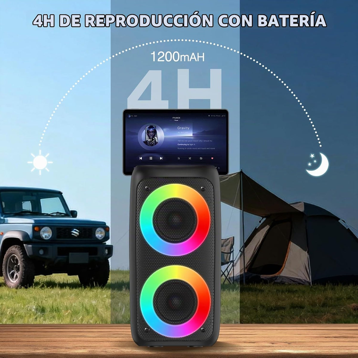 Máquina de karaoke para adultos y niños, luces LED coloridas, altavoz Bluetooth portátil con 1 micrófono con cable, soporte TWS/TF/USB/AUX para escenario de fiesta en casa, al aire libre, regalos de Navidad, al aire libre