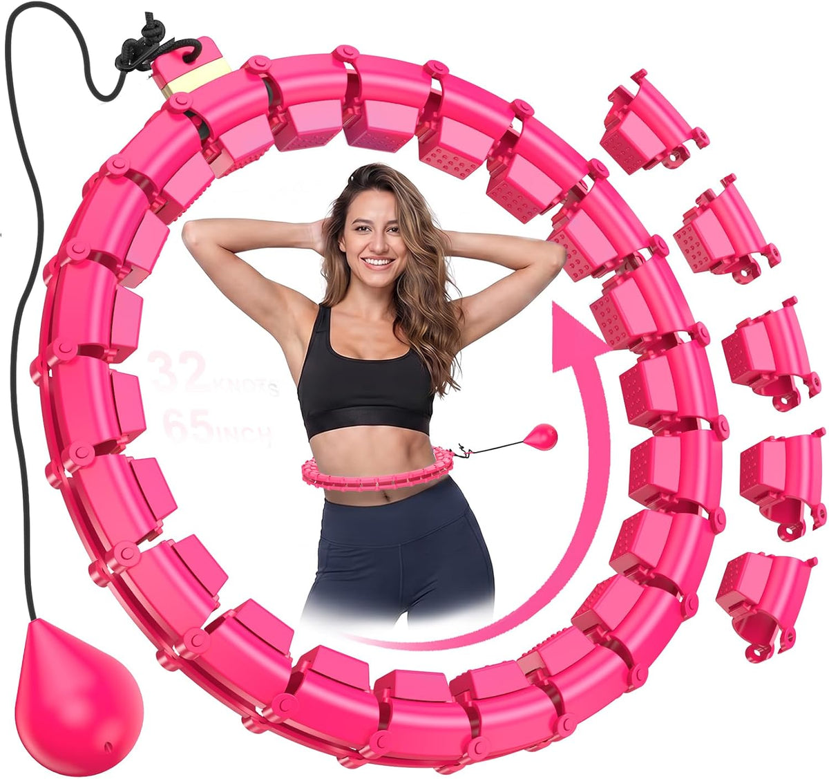 32 Nudos Hula Infinity Fitness Detachable Hoop, 65 Pulgadas Talla Plus